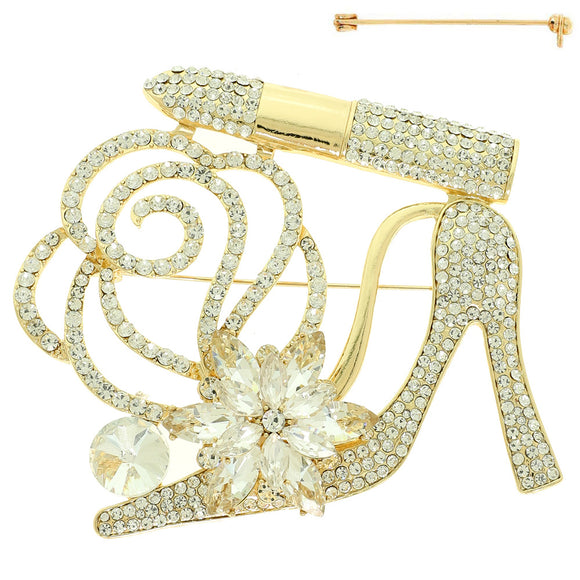 GOLD SHOE BROOCH CLEAR STONES ( 5851 GCL )