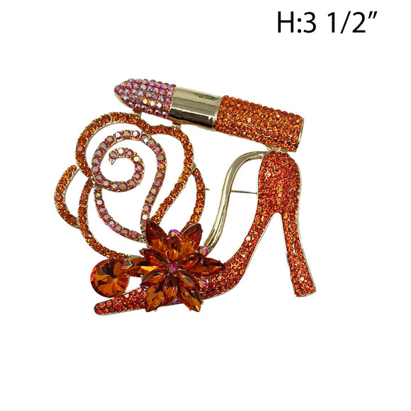 GOLD SHOE BROOCH ORANGE STONES ( 5851 GOR )
