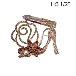 ROSE GOLD SHOE BROOCH PEACH STONES ( 5851 RGPH )