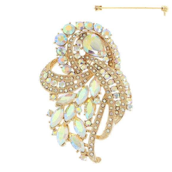 CRYSTAL STONE FASHION BROOCH GOLD AB ( 5852 GAB )