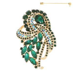 CRYSTAL STONE FASHION BROOCH GOLD GREEN ( 5852 GGR )