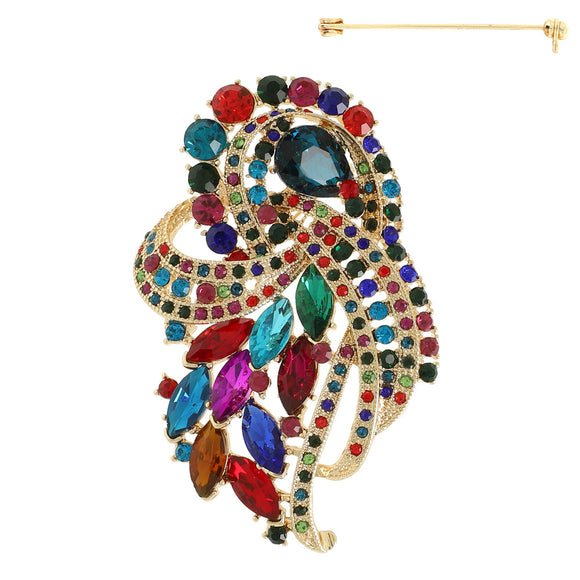 CRYSTAL STONE FASHION BROOCH GOLD MULTICOLOR ( 5852 GMU )