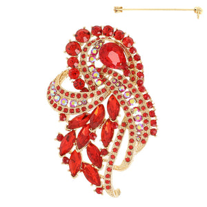 CRYSTAL STONE FASHION BROOCH GOLD RED ( 5852 GRD )