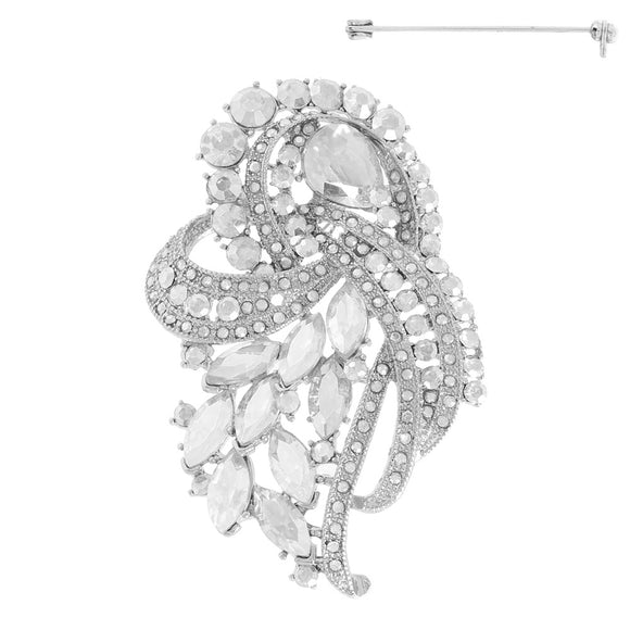 CRYSTAL STONE FASHION BROOCH SILVER CLEAR ( 5852 RCL )