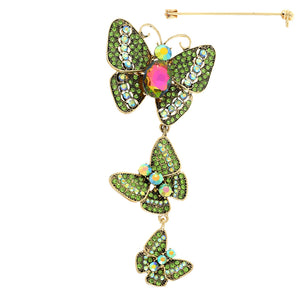 BUTTERFLY BROOCH DANGLING VITRAIL OIL SPILL ( 90 GRB )