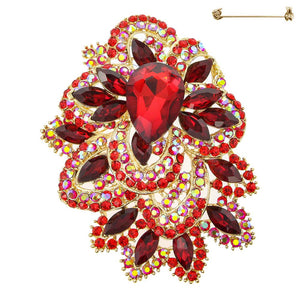 3 3/4" Gold RED Rhinestone Brooch ( 9112 GRD )