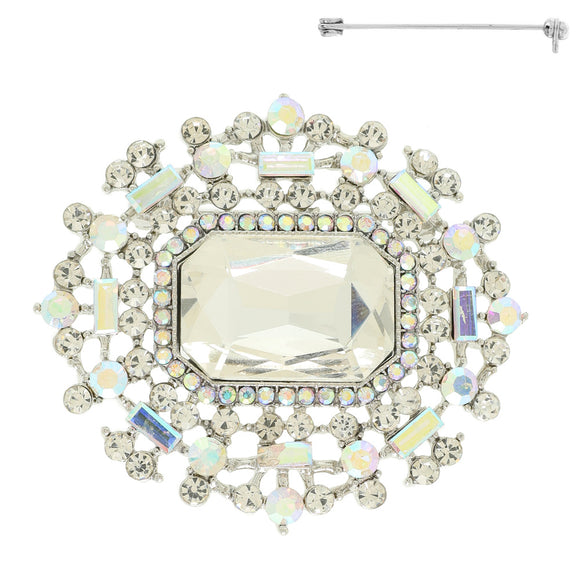 CRYSTAL RHINESTONE BROOCH PEARLS SILVER CLEAR ( 91 RCA )