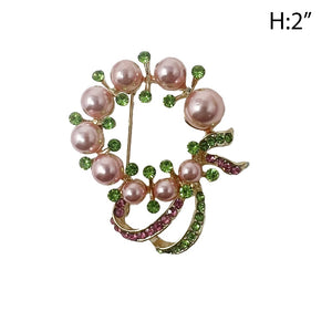 GOLD PEARL PINK GREEN BROOCH ( 92 GPL )