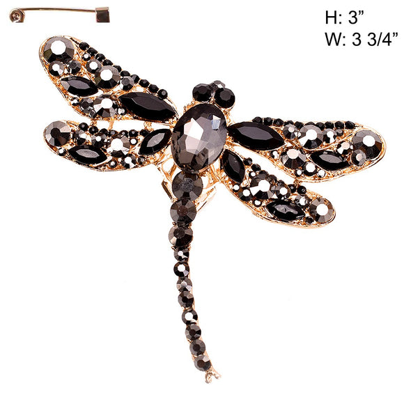 Gold Dragonfly Brooch Black Stones ( 10362 GBK )