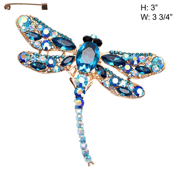 Gold Dragonfly Brooch Blue Stones ( 10362 GBZ )
