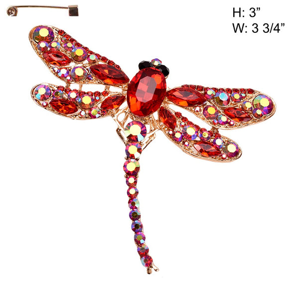 Gold Dragonfly Brooch Red Stones ( 10362 GRD )