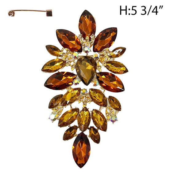 LARGE GOLD BROOCH BROWN AMBER STONES ( 10515 GBR )