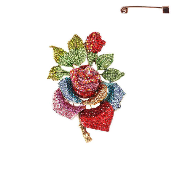 GOLD MULTICOLOR FLOWER BROOCH ( 12032 AGMU )