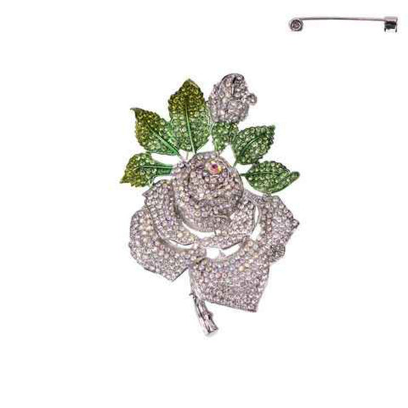 SILVER CLEAR FLOWER BROOCH ( 12032 RCA )