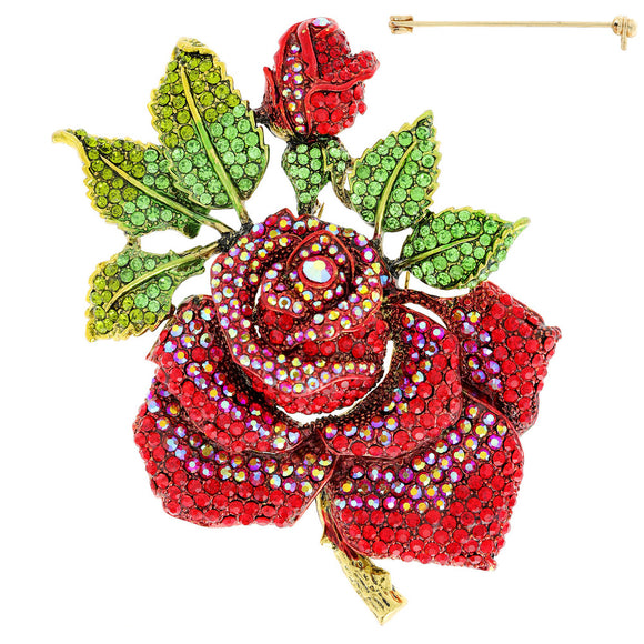 LARGE GOLD RED ROSE BROOCH ( 8862 GRD )