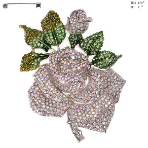 LARGE SILVER CLEAR AB STONES ROSE BROOCH ( 8862 RCA )