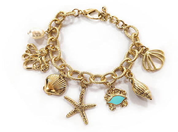 GOLD BRACELET SEA LIFE CHARMS ( 8976 GDMT )
