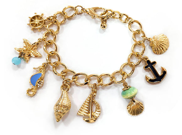 GOLD BRACELET SEA LIFE CHARMS ( 8977 GDMT )