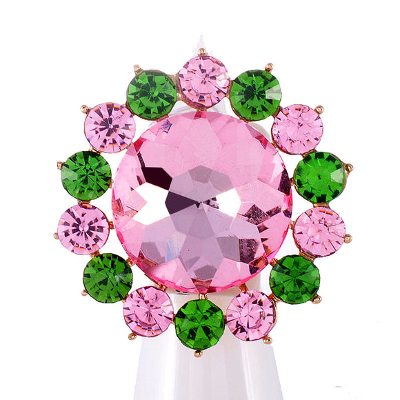 GOLD FLOWER STRETCH RING PINK GREEN STONES ( 1312 PNG )