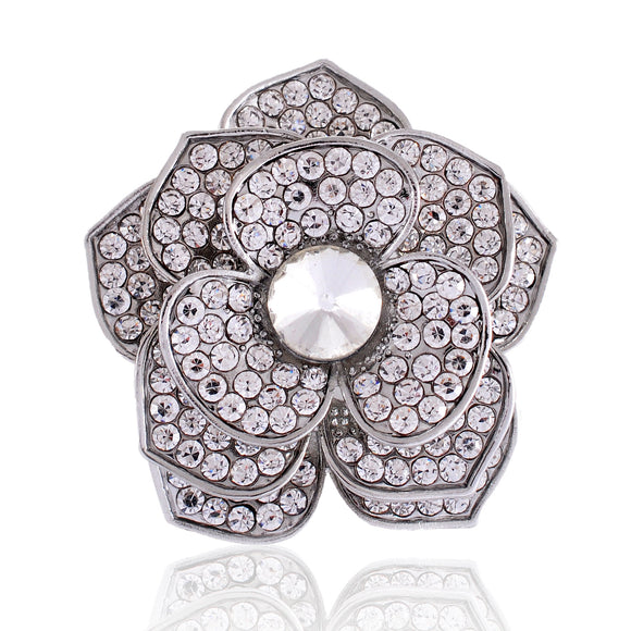 SILVER CLEAR CRYSTAL FLOWER STRETCH RING ( 1325 SCL )