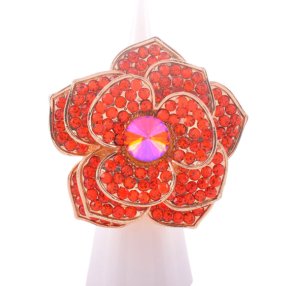 GOLD ORANGE CRYSTAL FLOWER STRETCH RING ( 1325 ORG )