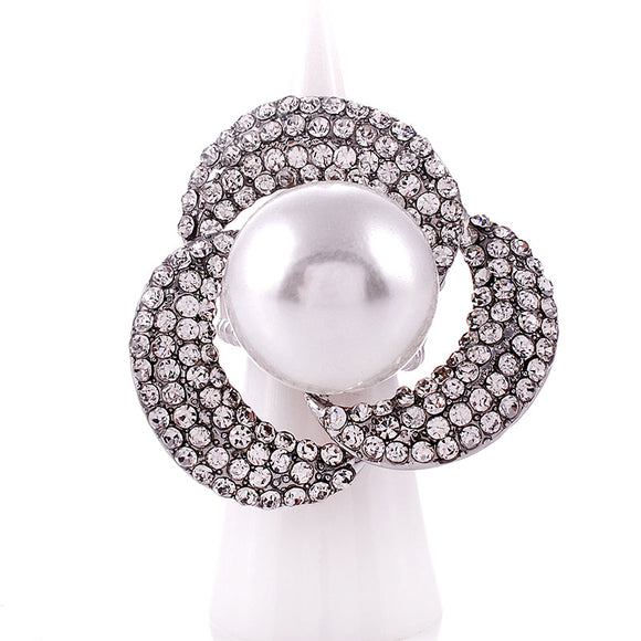 CRYSTAL FLOWER STRETCH RING PEARL ( 1329 SWP )