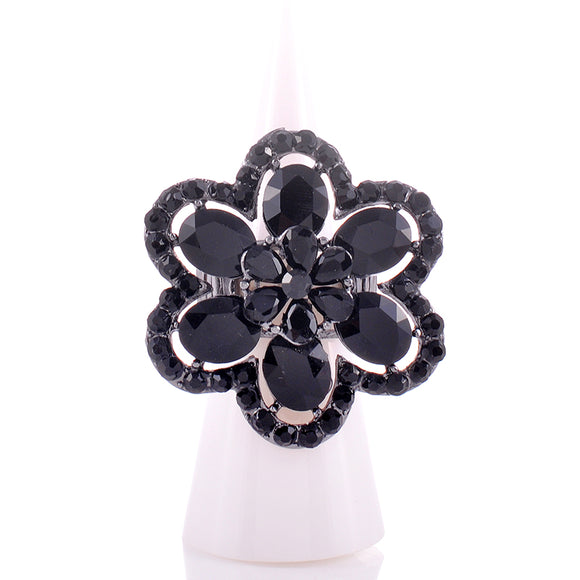 CRYSTAL FLOWER STRETCH RING ( 1335 JET )