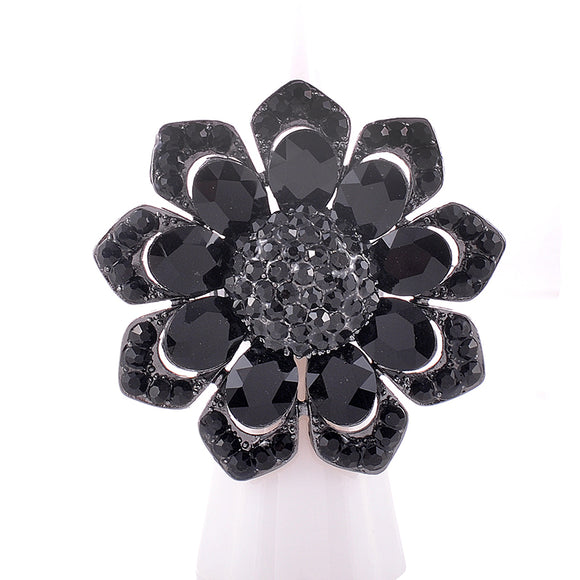 CRYSTAL FLOWER STRETCH RING ( 1336 JET )