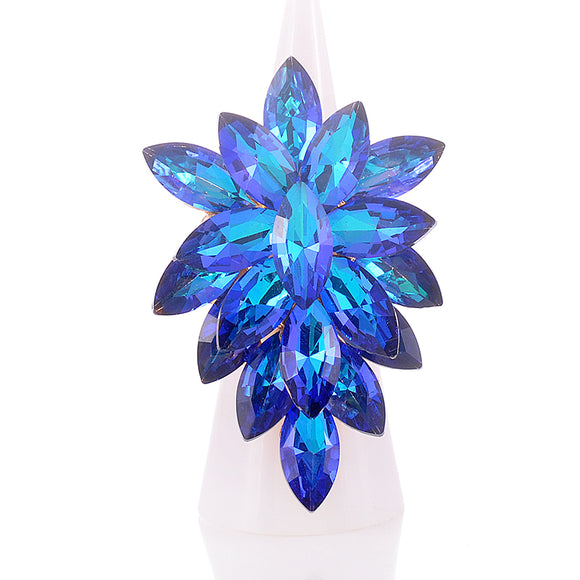 GOLD BLUE AB CRYSTAL STRETCH RING ( 1344 HT )