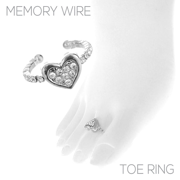 SILVER TOE RING CLEAR STONES HEART ( 1450 TCRS )