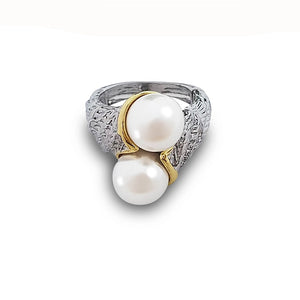 SILVER GOLD STRETCH RING PEARLS ( 3255 CM )