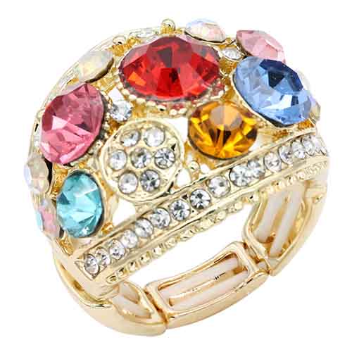 GOLD STRETCH RING MULTI COLOR STONES ( 2106 GDMT )