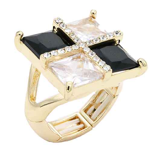 GOLD PLATED CLEAR BLACK CZ STRETCH RING ( 2275 GDBW )