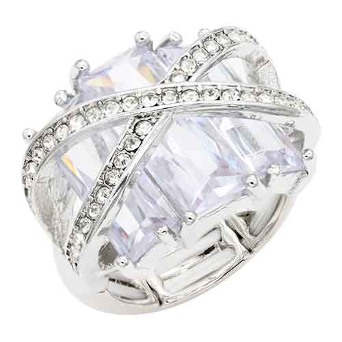 SILVER STRETCH RING CLEAR STONES ( 2276 SVCL )