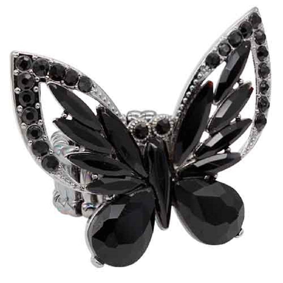 Hematite Butterfly Stretch Ring Black Stones ( 2415 BD )
