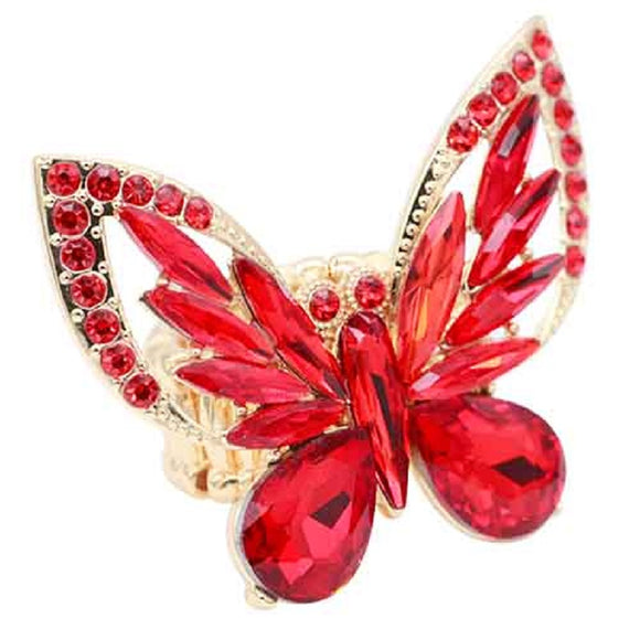 Gold Butterfly Stretch Ring Red Stones ( 2415 GDRD )