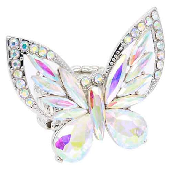 Silver Butterfly Stretch Ring AB Stones ( 2415 SVAB )
