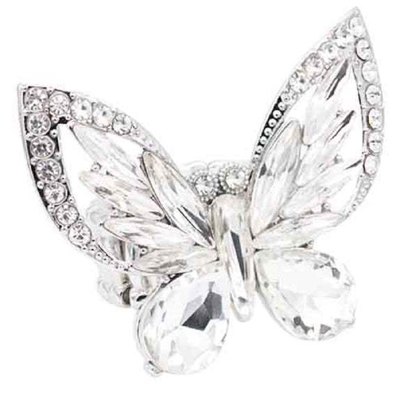 Silver Butterfly Stretch Ring Clear Stones ( 2415 SVCL )