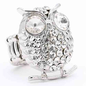 SILVER OWL RING CLEAR STONES ( 2420 SVCL )