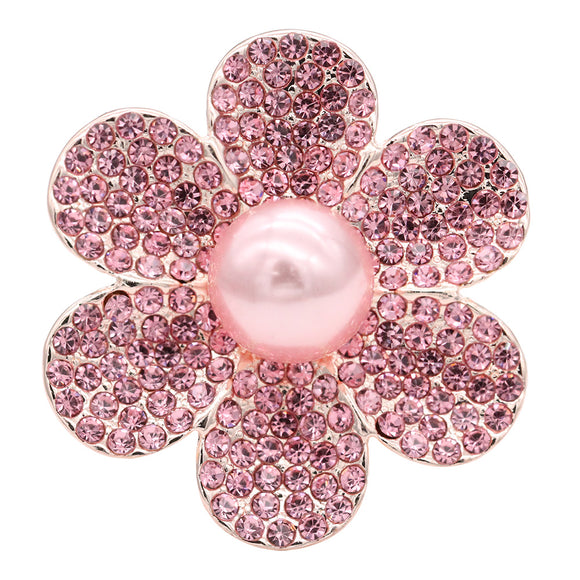 ROSE GOLD FLOWER STRETCH RING PINK STONES PEARL ( 2422 RGPE )