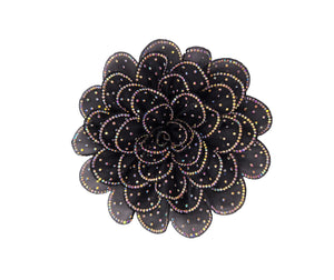 BLACK LARGE FABRIC FLOWER BROOCH AB STONES ( 0045 BKAB )