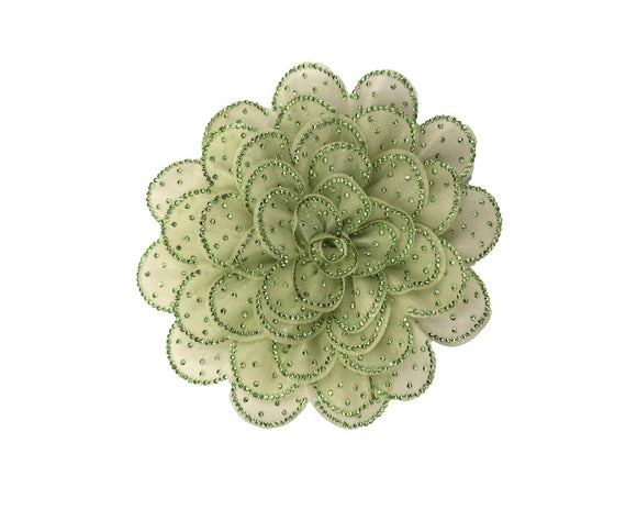 GREEN LARGE FABRIC FLOWER BROOCH GREEN STONES ( 0045 GRGR )