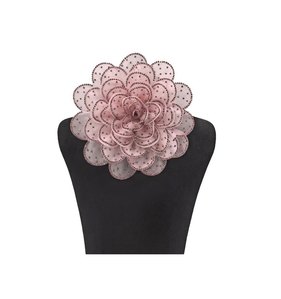 PINK LARGE FABRIC FLOWER BROOCH PINK STONES ( 0045 PKPK )