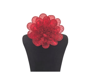 RED LARGE FABRIC FLOWER BROOCH RED STONES ( 0045 RDRD )