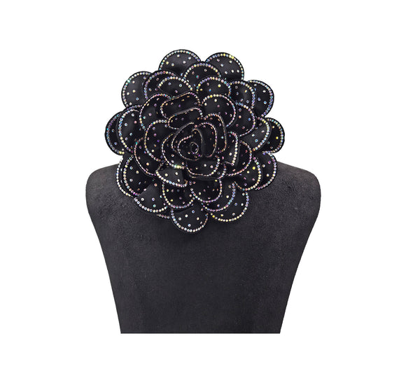 BIG FLOWER BROOCH BLACK AB ( 0046 BKAB )