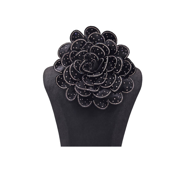 BIG FLOWER BROOCH BLACK CLEAR ( 0046 BKCL )