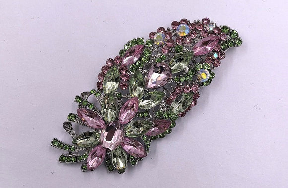 SILVER PINK GREEN BROOCH ( 0052 3PG )