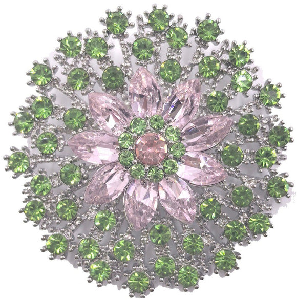SILVER PINK GREEN BROOCH ( 0104 3PG )