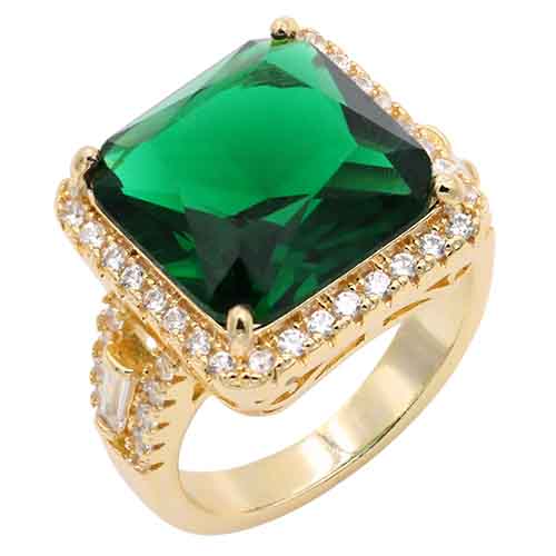 GOLD PLATED RING CLEAR GREEN CZ STONES SIZE 7 ( 337 GDGR7 )