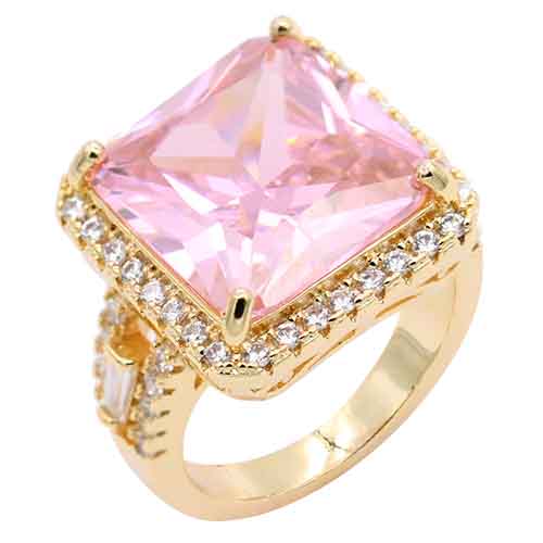 GOLD PLATED RING CLEAR PINK CZ STONES SIZE 9 ( 337 GDPK9 )